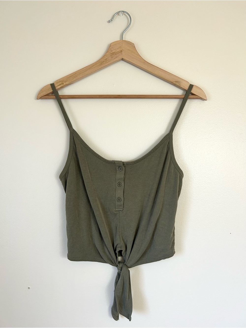 Ardene Olive Green Henley Tie Front Crop Tank Top Small Boho⁠ Cottagecore